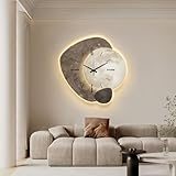 Modern 3D Wall Art Clock with LED Light – Faux Stone Texture Crystal Porcelain Decor, USB Powered Light & Battery Clock, for Living Room, Dining Room, Entryway, Bedroom(B,Large)