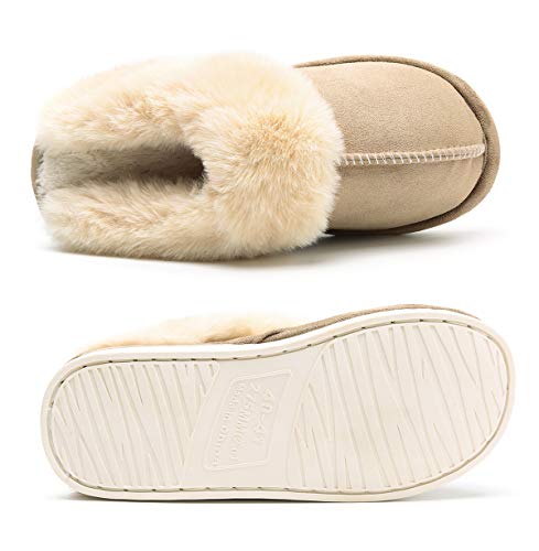 Epsion Womens Winter Warm Slipper Faux Fur Fluffy Slip-On House Slippers Suede Plush Lined/Anti-Skid Sole Indoor Outdoor3