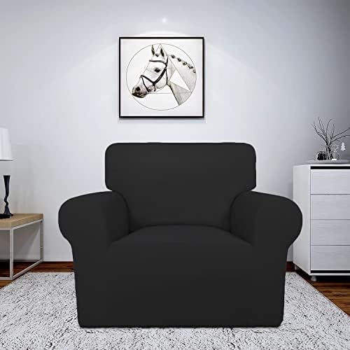 Sofa Covers 1 Seater Elastic Fabric Slipcovers Stretch Couch Slip Cover Plush Protector for Kids Pets Living Room Black