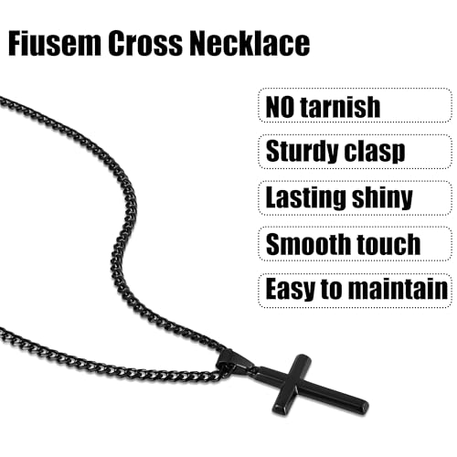 Image of Fiusem Silver Tone /Black /14K Gold Plated Cross Necklace for Men, Beveled Edge Pandent Mens Necklace, 3.5MM Stainless Steel Cuban Chain, 16-24 Inches Jewelry Gifts