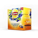 Lipton Schwarzer Tee Blaubeere MuffinTeebeutel 4 Boxen importiert. Luxuriöse seidenähnliche Pyramiden-Teebeutel mit echten Teeblättern.