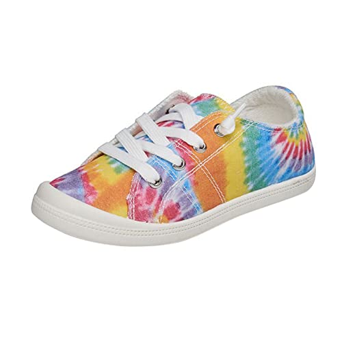 Spring 2023 New Children's Casual Canvas Shoes Foreign Trade Cloth Tie Dyed Flat Bottomed Children's Shoes Kids Chose (Yellow, 210.00)