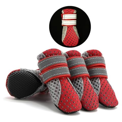 Zunea Dog Boots for Hot Pavement Summer Breathable Soft Mesh Paw Protectors Puppy Small Dog Shoes with Adjustable Safe Reflective Strap and Rugged Anti-Slip Sole for Hiking Running Red XL Cover