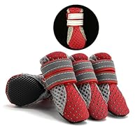 Zunea Waterdichte hondenlaarzen voor kleine honden anti-slip puppyschoenen verstelbare reflecterende pootbeschermers outdoor chihuahua huisdier booties voor hete bestrating rood 1