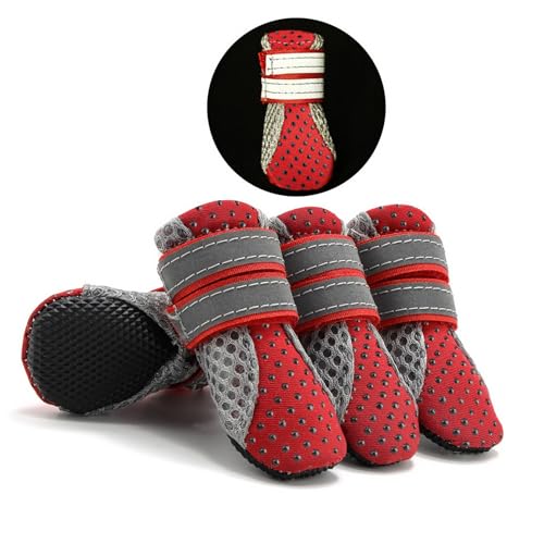 Zunea Pfotenschutz-Hundestiefel, Sommer, rutschfest, klein, verstellbar, reflektierend, weich, atmungsaktives Mesh, hitzebeständig für heißen Asphalt - Rot, Größe S