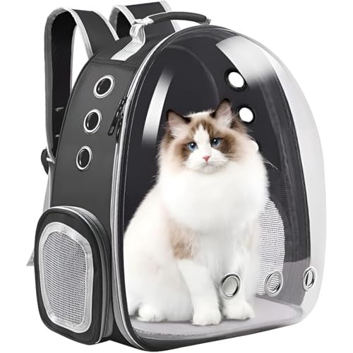 Cat Carrier Bubble Backpack Transparent Breathable Capsule Bag for Small & Medium Cats/Dogs Pet Portable Carrier for Hiking Travel Outdoor Use Puppies & Cats Space Black