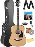 Ibanez PFT2 PF Performance Mini Dreadnought Acoustic Guitar - Natural High Gloss Bundle with Case, Tuner, Strap, D'Addario Strings, Picks, Austin Bazaar Instructional DVD, and Polishing Cloth