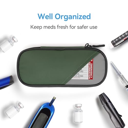 Image of Gelozid Insulin Cooler Travel Case with 2 Reusable Ice Packs, Green & Gray | Diabetic Insulated Organizer, Insulin Travel Case For Insulin Pen &Diabetic Supplies, for The Daily Life & Trip, TSA approved