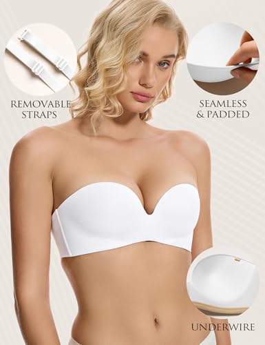 Image of Wingslove Strapless Bra Push Up for Women Underwire Half Backless Bra with Removable Straps Seamless Padded Support
