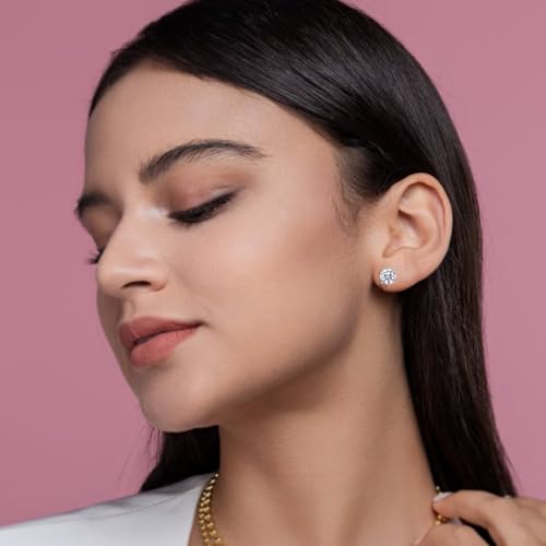 Paton 925 Sterling Silver Moissanite Stud Earrings for Women - Sparkling Cartilage Earring, Diamond Like Earrings, Helix Piercing Jewelry Earrings, Round/Square Small Stud Earrings for Women Men2