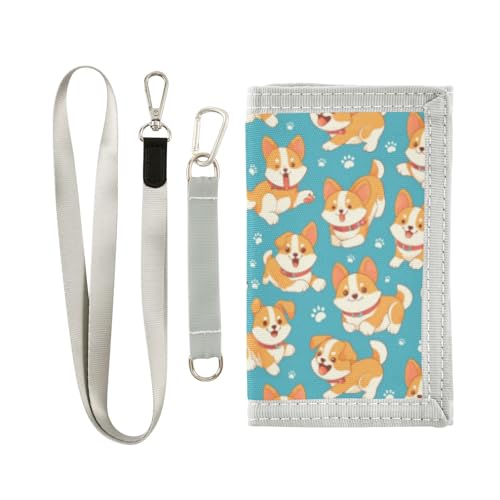 Wusikd Corgi Dogs Paws Kids Wallet for Boys Girls Toddler Trifold Wallet Novelty Wallet for Teens Women Men