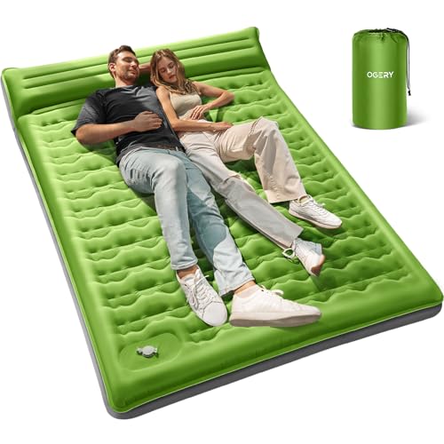 OGERY Double Sleeping Pad for Camping, 6' Extra-Thick Reinforced Camping Sleeping Pad with Pillows & Built-in Foot Pump, Ultralight Inflating Camping Mattress for Backpacking Tent Hiking Travel