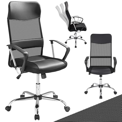 Casaria Fauteuil de Bureau Noir Pivotant Ergonomique Réglable en Hauteur Fonction de basculement Chaise Gaming