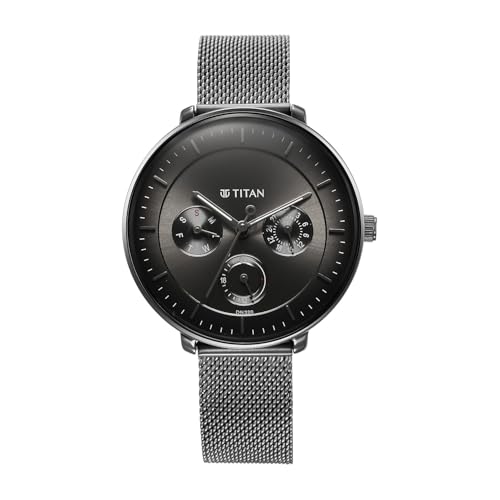 Titan Work Wear 3 Hnads +Date Anthracite Round Dial Gun Plating A1Stainless Steel Strap Women's Watch - 2651QM02