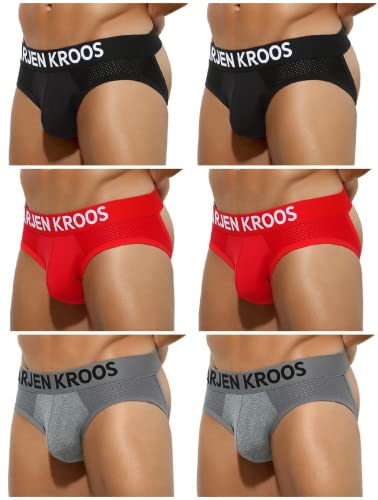 Arjen Kroos Men's Jockstrap Underwear Breathable Mesh Athletic Supporter Cotton Pouch Jock Briefs, 6 Pack
