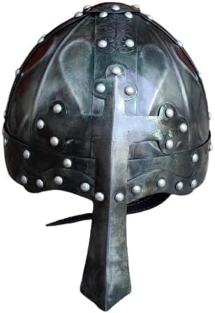 Casco vichingo medievale norreno, articolo regalo cosplay, calibro 18, in acciaio dolce con finitura nera anticata