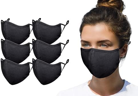 Simlu Premium Fabric Face Mask Reusable with Adjustable Elastic, 2 Layer,Cotton, Breathable, Nose Wire Black Cloth face Mask