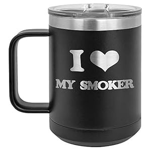 I Love My Smoker BLACK 15 oz Coffee Cup w/Slide Top Lid | Insulated Travel Coffee Mug | BBQ & Grilling Gift Idea For Men…