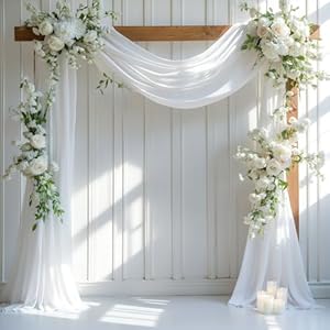 Wedding Arch Draping Fabric 28″ x19FT, Sheer Chiffon Fabric Backdrop,1 Panel White Drapes for Wedding Ceremony Decor, Decorative Arch Drapery for Birthday Party Ceiling Curtain Backdrop
