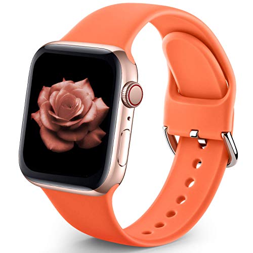 Sport Band Compatible with Apple Watch iWatch Bands 38mm 40mm for Women Men,Soft Silicone Strap Wristbands for Apple Watch Series 3 Series 6 Series 5 Series 4 Series 2 Series 1 Series SE,Kumquat