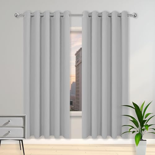 QINLIGAO Pencil Pleat Blackout Curtains 228 x 250 cm Pencil Pleat Blackout Thermal Eyelet Curtains Bedroom for Window Treatment Living Room/Kitchen, Light Grey