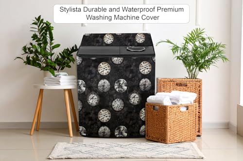 Image of Stylista PVC Washing Machine Cover Compatible for GODREJ 9KG Semi-Automatic Top Loading WSEDGE DIGI 90 5.0 PB2 M WNRD, Analog Pattern Black