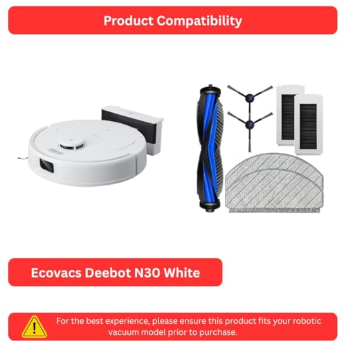 Image of Replenishment Kit | Compatible with Ecovacs Deebot N30 White Robot Vacuum | Main Roller Brush, 2 Side Brushes, 2 Filters & 2 Mops