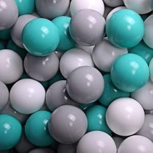 MEOWBABY 100 ∅ 7Cm Kinder Bälle Spielbälle Für Bällebad Baby Plastikbälle Kugeln zum Ball Pit Made Spielzeug für Kinderzimmer Made In EU Türkis/Weiß/Grau