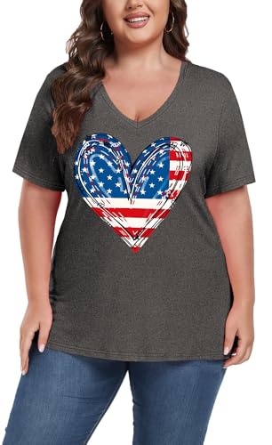 Image of ForHailey Women's Plus Size Short Sleeve Tee Shirt V Neck Basic Ladies Loose Fit T Shirt 1X-5X
