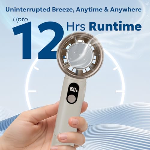 Image of TEMPT ICY Portable Cooling Hand Fan, 14000+ RPM Turbo Speed, USB-C, Beige | 12-Hour Runtime, Ultra Quiet 30dB, Smart LED Display, 4 Speed Settings, USB-C Fast Recharge, 4000mAh Battery, Portable Design