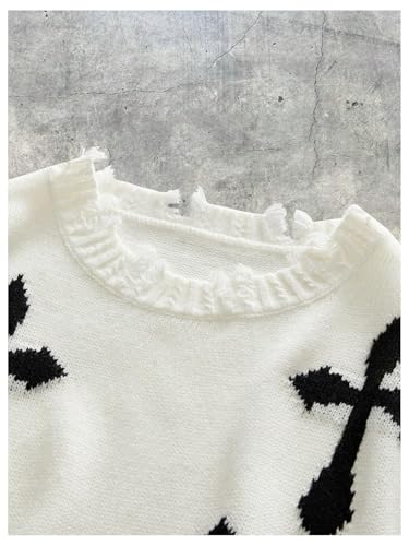 Verdusa Men's Sweater Vest Cross Print Ripped Y2k Sweaters Vintage Sleeveless Knit Tops Streetwear4