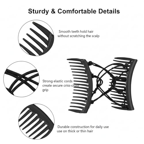 4 Pack Clips de Pelo con Doble Peine Elástico Negro y Marrón miniatura 3