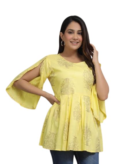 Women Viscose Rayon Cape Top for Women Girls Regular Wear Top Office Wear Top Color Yellow-picture-36