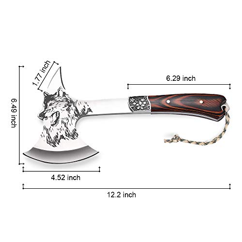 image for LIANTRAL Camping Hatchet Axe Etched Wolf Head Stainless Steel with Woo