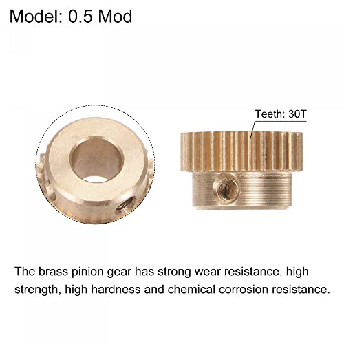 Image of uxcell Pinion Gear Set, Brass Motor Rack Straight Spur Gear with Step, 0.5 Mod 30T 6.35mm Bore 16mm Outer Dia, M3 Set Screws Included