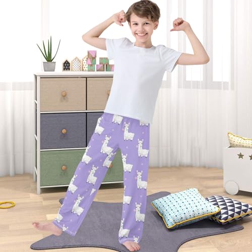 Boy's Pj Pants Llama Alpaca Flower Light Purple Lounge Bottoms Elastic Waist Kids Joggers with Pockets Size 6-144