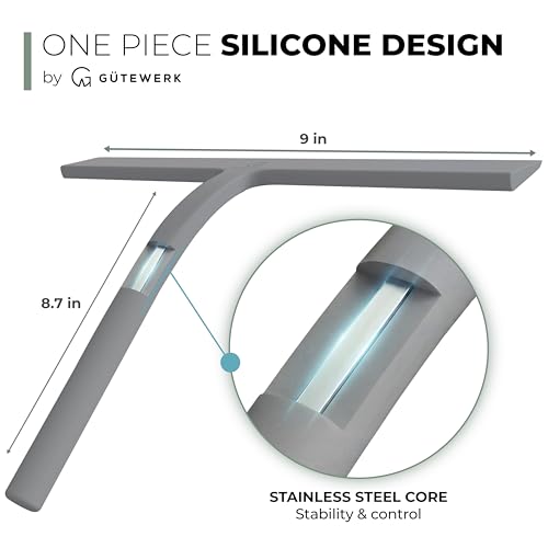 Image of GUTEWERK Shower Squeegee for Glass Doors and Windows - 9 Inch Grey Rubber Blade for Cleaning