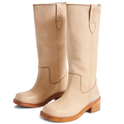 SIFINELAR Women's Banana Knee High Boots Square Toe Chunky Block Heel Tall Boots Wide Calf Fashion Comfortable Casual Pull on Long Boots