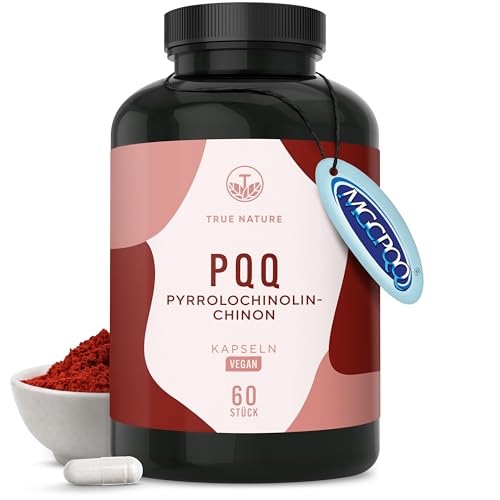 PQQ Pyrrolochinolinchinon - 60 Kapseln - Hochdosiert 20 mg pro Tagesdosis (MGCPQQ) - Hochwertiger Rohstoff - Laborgeprüft - Vegan & Deutsche Produktion - TRUE NATURE