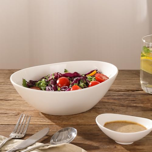 LIFVER Salad Bowl, 36oz White Porcelain Bowls Set of 4 for Pasta, Cereal, Soup, Dessert, Ramen, Microwave & Dishwasher Safe Oval Serving Bowl, 9" x 6.5" x 3" - Image 6