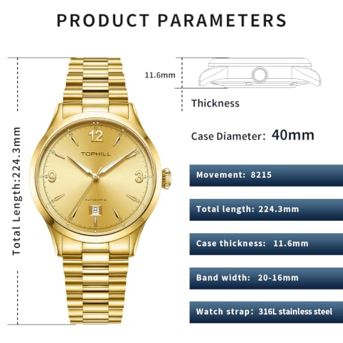 Image of TOPHILL Men Watches Automatic Mechanical Watches - Dive, GMT, Chronograph & Dress Styles | 316L Stainless Steel, Sapphire Crystal, Ceramic Bezel | 5ATM-300M Waterproof with Super Luminous | Classic Business & Sport Casual