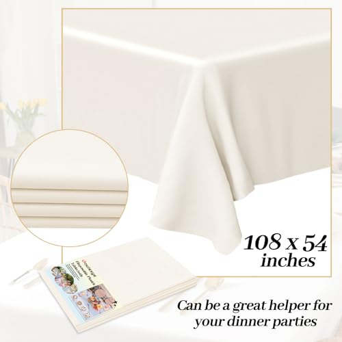 Bouiexye 4 Stück Einweg Tischdecken 137 x 274 cm Tischdecke aus Kunststoff Ivory Rechteckige Tischabdeckung Gartentischdecke für Gastronomie Party Hochzeiten Grillen Picknick