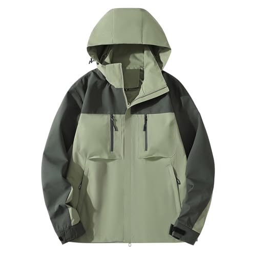 Bauzuoyo Chubasquero para hombre, resistente al agua, ligero, cortavientos, chaqueta de senderismo, chaqueta transpirable para exteriores, cuello alto, chaqueta de entretiempo con muchos bolsillos