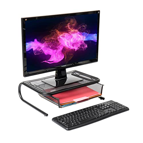 Black Friday - 60% OFF Mind Reader MESHKING-BLK Metal Mesh Monitor Stand Organizer with Storage Papers, Folders, Or Desk Accessories, Black w Drawer