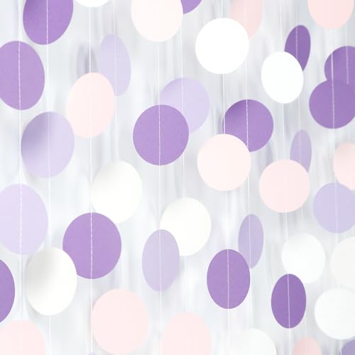 Image of Purple-Pink White Party-Decorations Paper Garland - 52ft Lavender Birthday Streamers Banner, Lilac Baby Bridal Shower Wedding Bachelorette Hanging Supplies Decor Hugfond