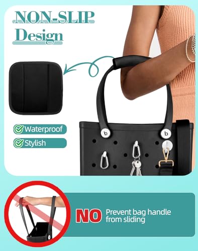 Image of Bag Strap Crossbody Charms for Bogg Bag Accessories - Shoulder Strap Neoprene Luggage Handle Wrap for Suitcase & 2 Key Holders Black