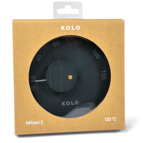KOLO Sauna Thermometer Mittari 2 - Ø 14 cm - Schwarzes Aluminium - Präzise Temperaturanzeige bis 120 °C - Robustes hitzebeständiges Messgerät - Stilvolles Saunazubehör aus Finnland
