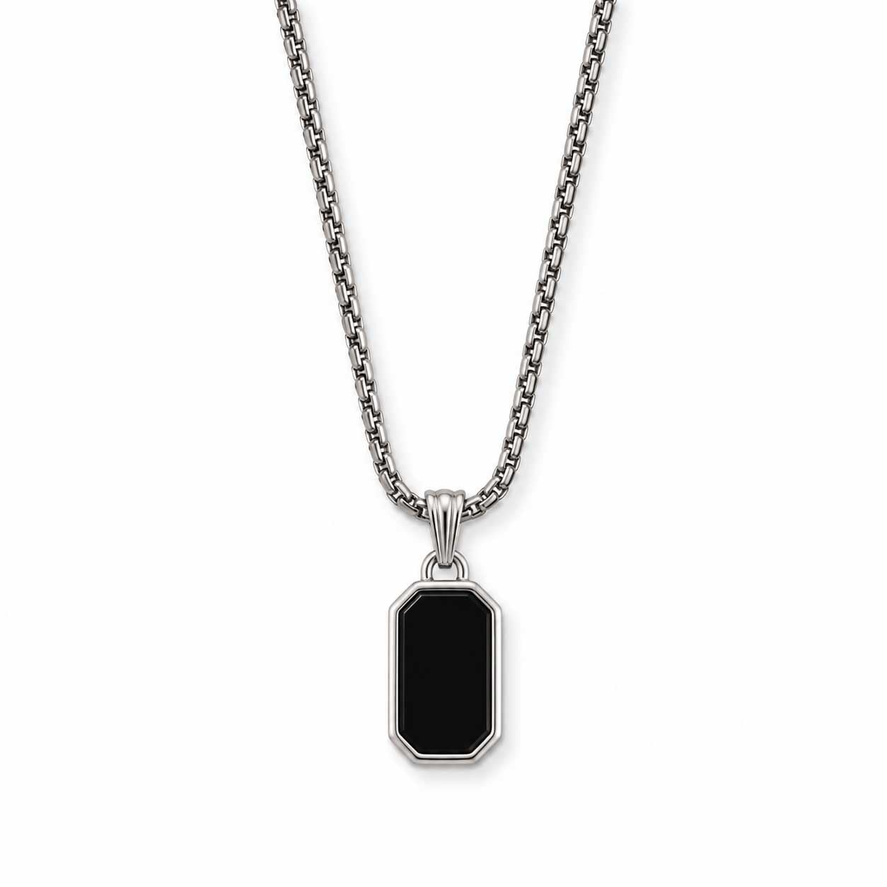 Luxury Black Stone Pendant Necklace for Men & Boys | Stainless Steel Chain Necklace | Stylish Geometric Square Charm Pendant | Trendy Fashion Jewelry Gift for Party & Casual Wear-image-22