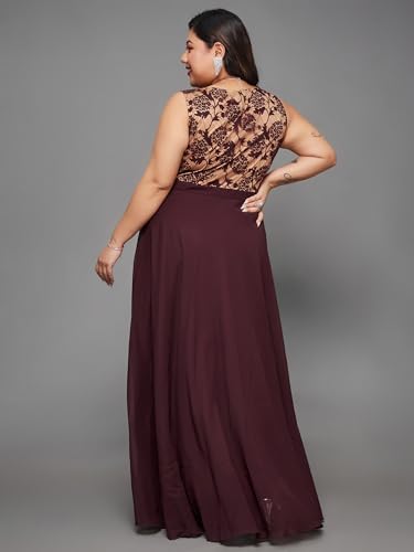 Image of Miss Chase A+ Women's Round Neck Sleeveless Georgette Floral Lace Fit & Flare Maxi Dress