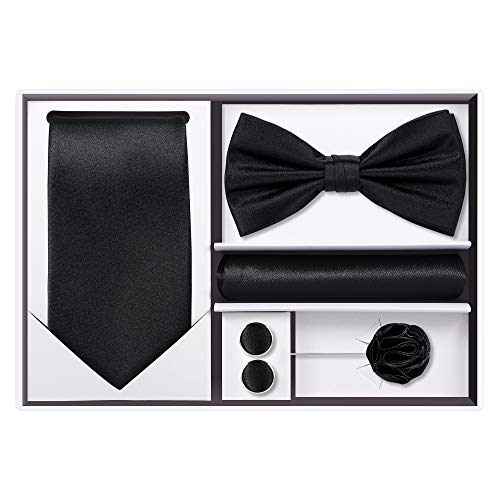 Image of Tie G .5pcs Tie set in a gift box : Tie sets : Solid color Neck tie,Satin Bow tie,Pocket Square, Lapel, Cuffs link